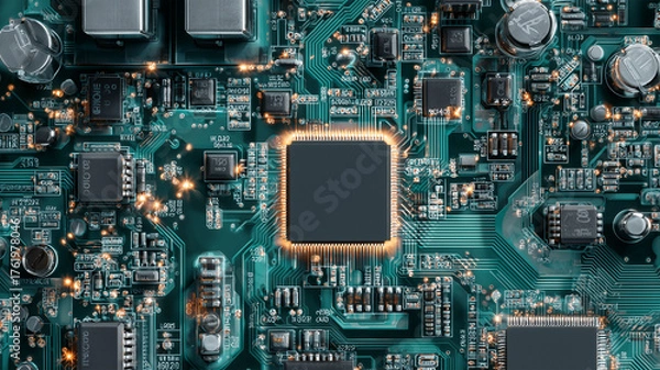 Fototapeta 真俯瞰の等倍タイルで配線とフットプリントを規則正しく見せる