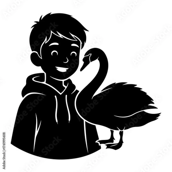 Fototapeta Boy with swan child young