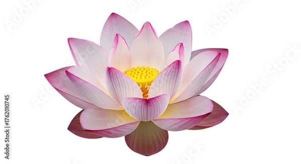 Fototapeta Delicate pink and white lotus flower with yellow center isolated on transparent background