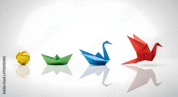 Obraz Origami Art Progression Transforming Paper from Chaos to Flight, Concept of Change