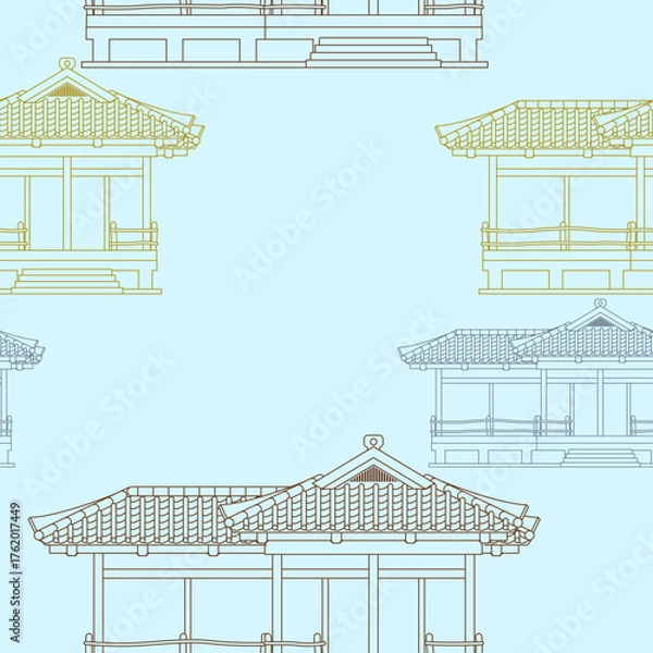 Fototapeta Editable Outline Style Vector of Front View Japanese Traditional House Illustration in Various Colors for Creating Background of Tourism Travel and Culture or History Education