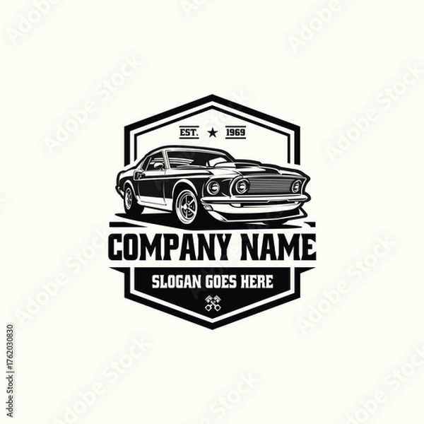 Fototapeta Classic Car Restoration Company Ready Made Logo Vector Emblem Badge Isolated