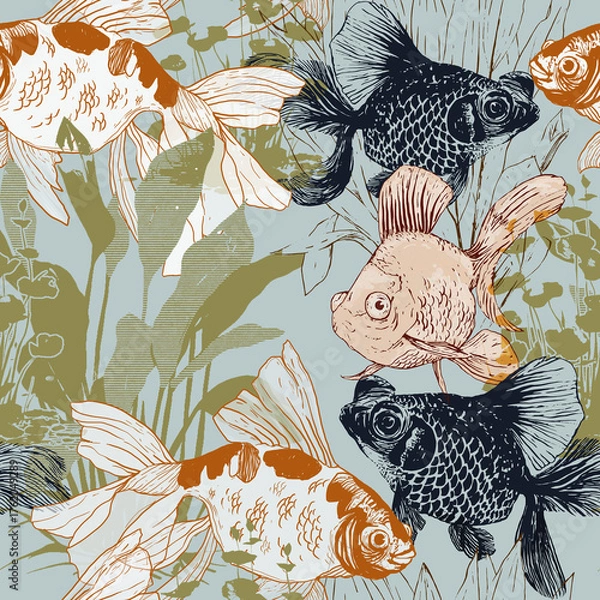 Obraz Graceful Garden of Koi and Telescope Goldfish