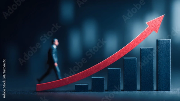 Fototapeta A rising trend is illustrated by the steady growth dark blue bars paired with a bold red arrow symbolizing progress and success 05092025Prasanth