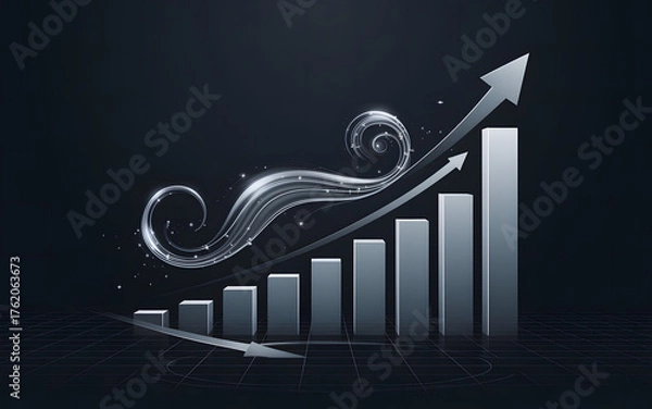 Obraz Upward Trend Graph: Isolated Arrow with Transparent Sparkles on a Dark Backdrop