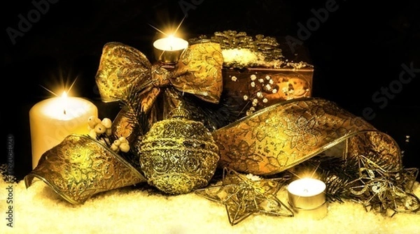 Fototapeta Christmas Background with Bokeh Lights and Gift Boxes
