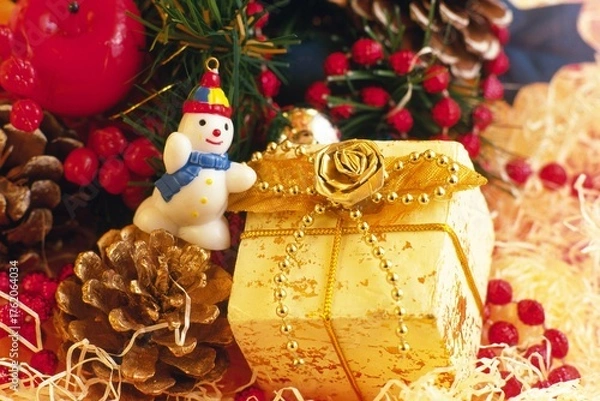 Fototapeta Christmas Background with Bokeh Lights and Gift Boxes