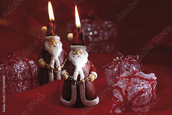 Fototapeta Christmas Background with Bokeh Lights and Gift Boxes