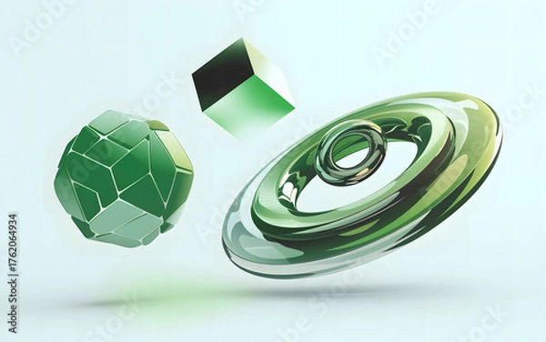 Obraz 3D Green Abstract Geometric Shapes Isolated on Gradient Backdrop