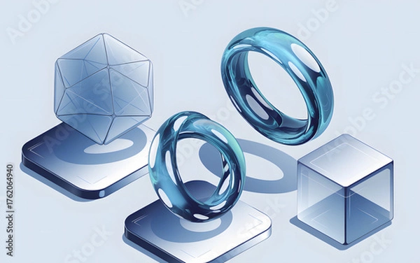 Obraz 3D Glass Shapes Isolated Transparent Geometry Art On Pedestals Design