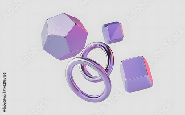 Obraz Abstract 3D Geometric Composition: Dodecahedron, Cubes, Torus Isolated on Transparent