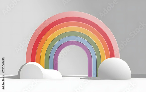 Obraz Colorful Rainbow Arch Isolated on White with Abstract Spherical Forms