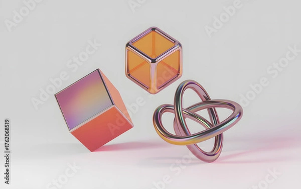 Obraz Isolated Geometric Orange Holographic Shapes Transparent Element Design