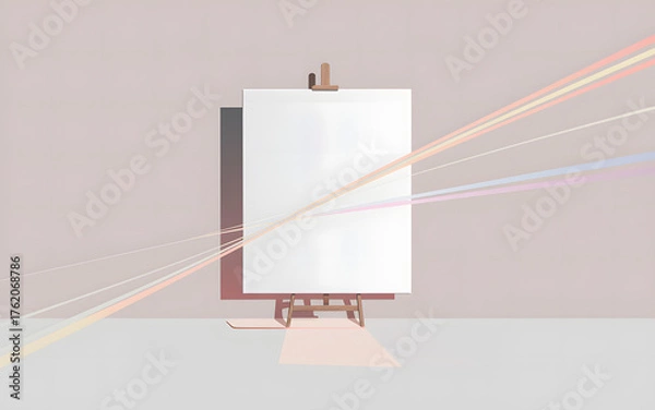 Obraz Isolated Blank Canvas on Easel Against Pale Background with Abstract Lines