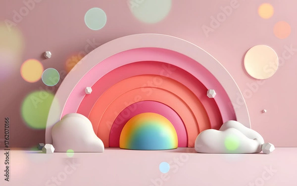 Obraz Pastel Rainbow Arch Isolated Transparent Abstract Clouds Illustration