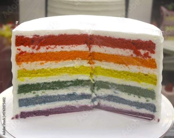 Obraz Rainbow layer cake in bakery cafe