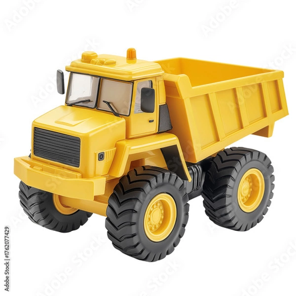 Fototapeta Yellow Toy Dump Truck Isolated on Transparent Background PNG