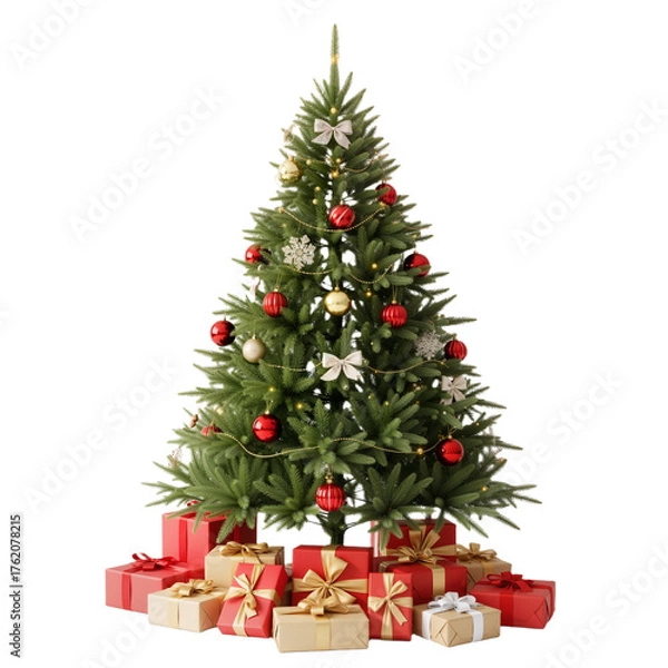 Fototapeta Festive Christmas Tree with Gifts on White – Cozy, Traditional Holiday Charm
Perfect for cards, ads, or social media — warm, inviting, and full of seasonal joy.