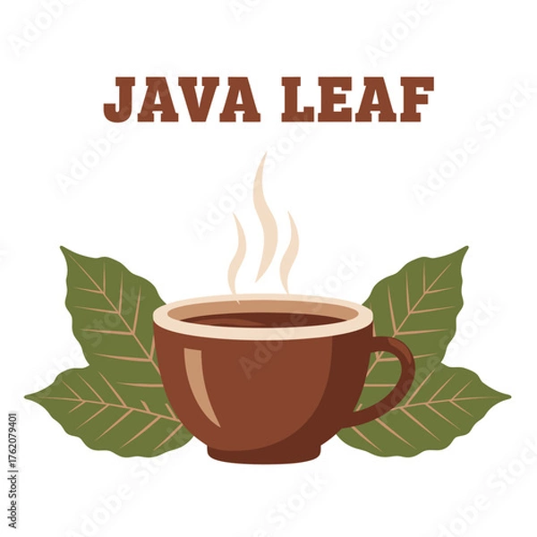 Fototapeta Steaming Coffee Cup Java Leaf Logo