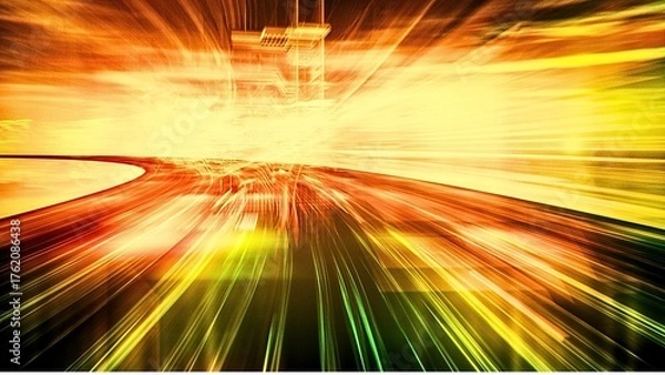 Fototapeta Experience the future with this dynamic abstract landscape, perfect for tech startups and innovative marketing campaigns needing a vibrant edge