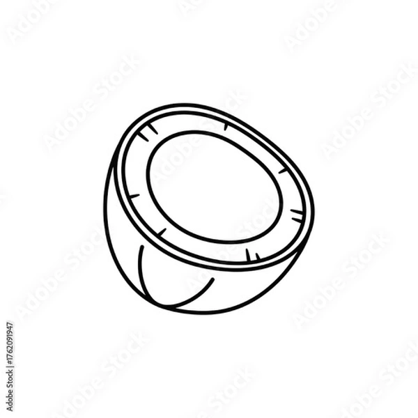 Obraz Coconut Fruit Half Vector Line Art Outline Icon, Tropical Drink Ingredient