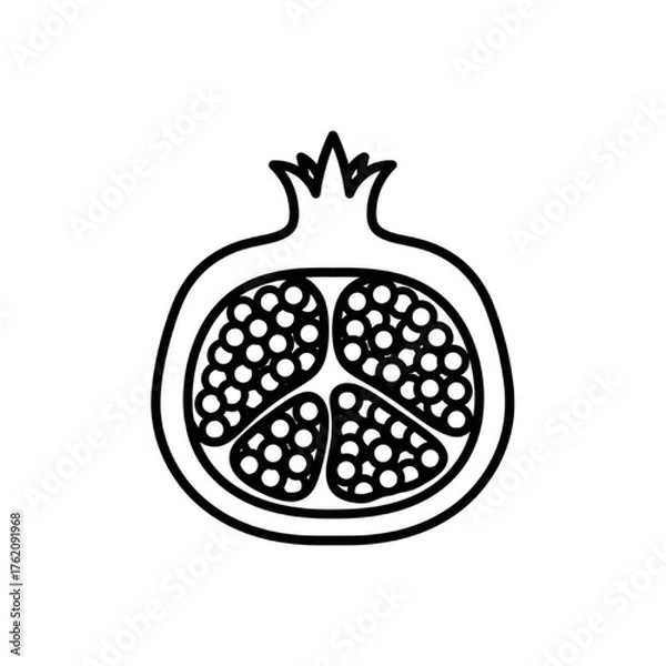 Obraz Detailed Pomegranate Half Vector Line Art Illustration, Cross Section Outline Icon