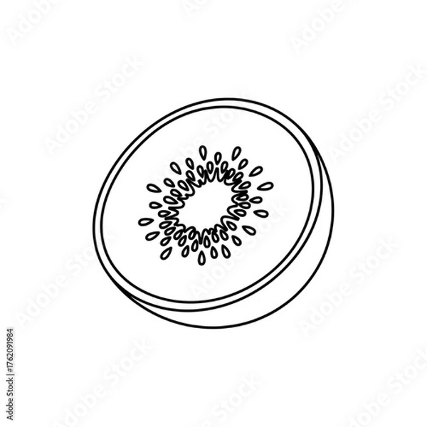 Obraz Minimalist Kiwi Fruit Slice Vector Line Art Drawing, Healthy Food Outline Icon