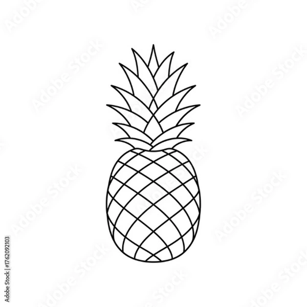 Obraz Simple Line Art Pineapple Vector Illustration, Tropical Fruit Outline Icon