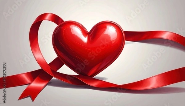 Obraz Vibrant Red Heart with Flowing Ribbon Symbolizing Love and Romance.