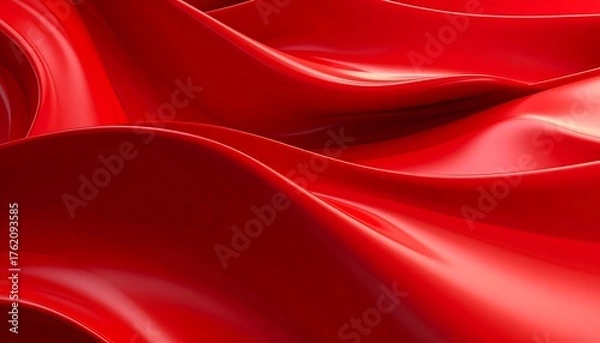 Obraz Vibrant Red Silk Fabric Waves and Folds Abstract Background.
