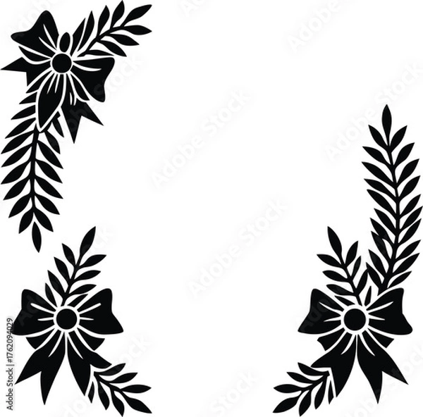 Fototapeta Black and white laurel wreath vector frame floral leaf border illustration design nature decoration silhouette ornament pattern