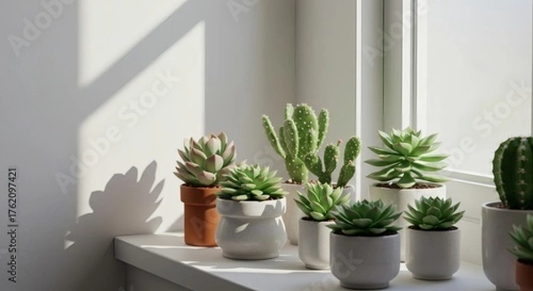 Fototapeta Succulents in Pots on a Windowsill.