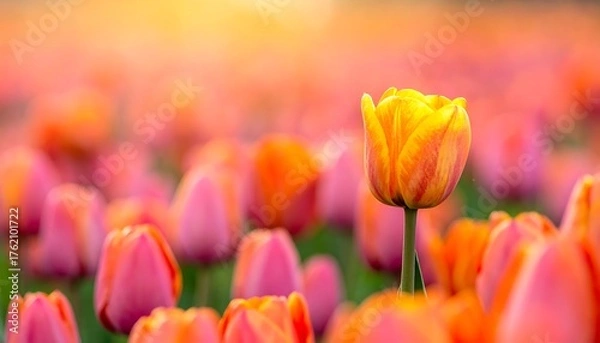 Fototapeta Vibrant Tulip Amidst a Field of Blossoms - A Botanical Beauty.
