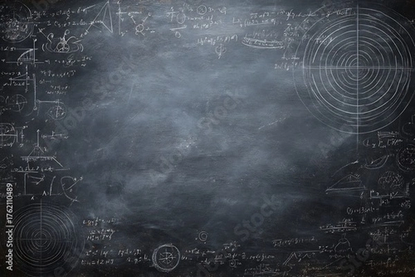 Fototapeta Math chalkboard background with equations and formulas for education and science presentations and designs