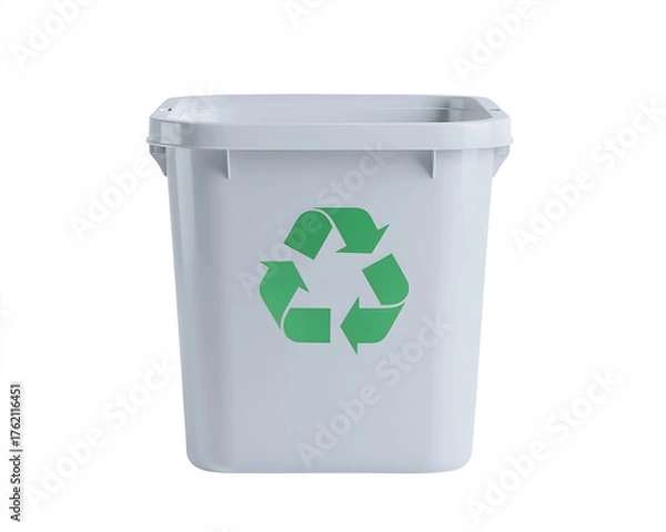 Fototapeta Gray plastic container with waste recycling symbol