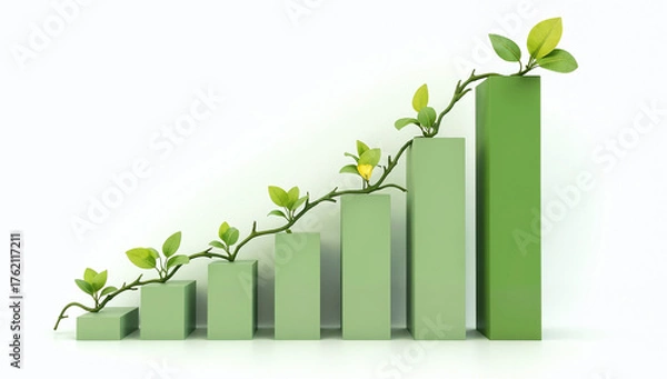 Fototapeta A green bar graph with a growing sapling showing the return on green investments