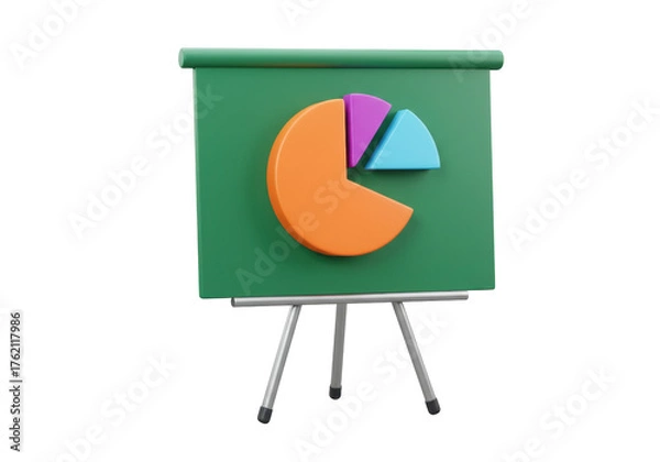Fototapeta Presentation board with pie chart isolated PNG, business data visualization and financial analysis tool for marketing reports