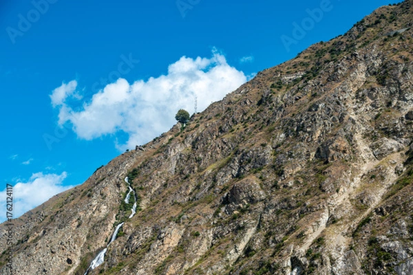 Fototapeta Sparse vegetation on mountain slopes in the Qinghai Tibet Plateau region