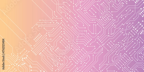 Fototapeta Circuit board abstract technology on pink gradient background vector illustration