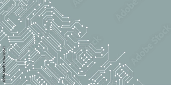 Fototapeta white lines and dots circuit board on light blue background. 