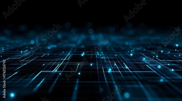 Fototapeta cyber secure national data grid with neon blue lines in dark mode