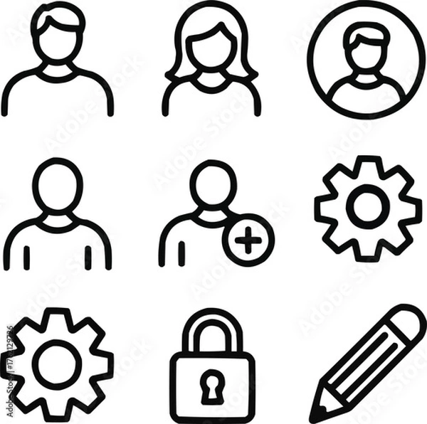 Fototapeta Minimal User Profile Icon Set Headshots, Avatars, and Account Outlines
