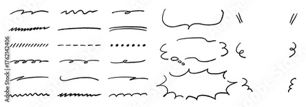 Obraz 手描きのラインと吹き出しセット