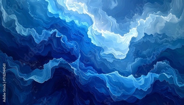 Fototapeta Abstract textured illustration of swirling shades of blue, reminiscent of ocean waves or aerial views