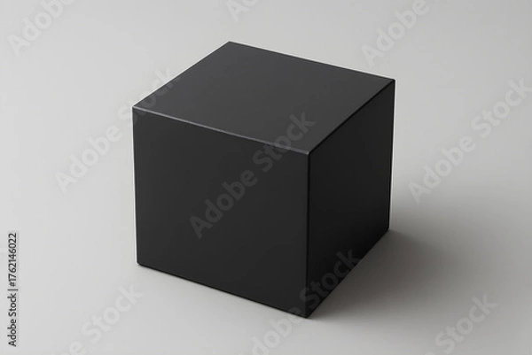 Fototapeta Matte black cube packaging box mockup on gray background