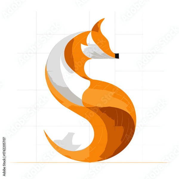 Fototapeta Stylized orange fox forming initial letter S, modern abstract animal logo design concept, graphic illustration, isolated on white.