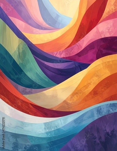 Fototapeta An abstract, colorful depiction of flowing, wavy shapes. The design features multiple layers of varying hues, blending seamlessly and evoking movement