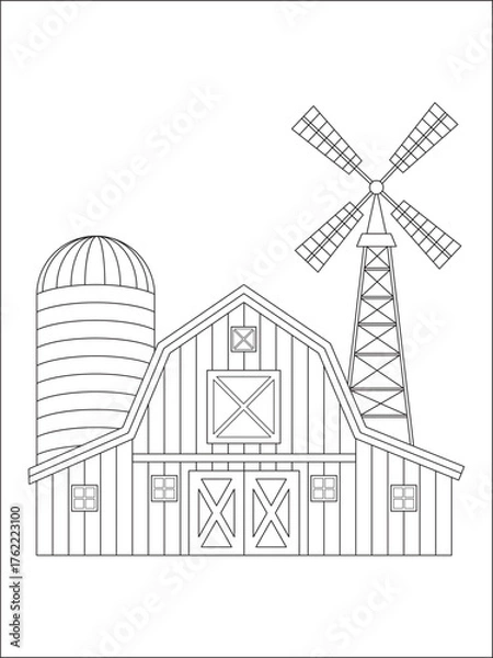 Fototapeta Farmhouse Line Art Illustration
