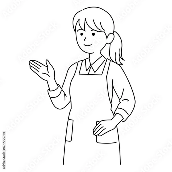 Fototapeta お辞儀をする女性のイラスト　モノクロ,白黒,スタッフ,店員,ショップ,お母さん,上半身,シンプル,素材,お願い