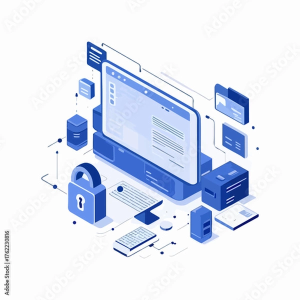 Fototapeta Computer security technology, vector art illustration.